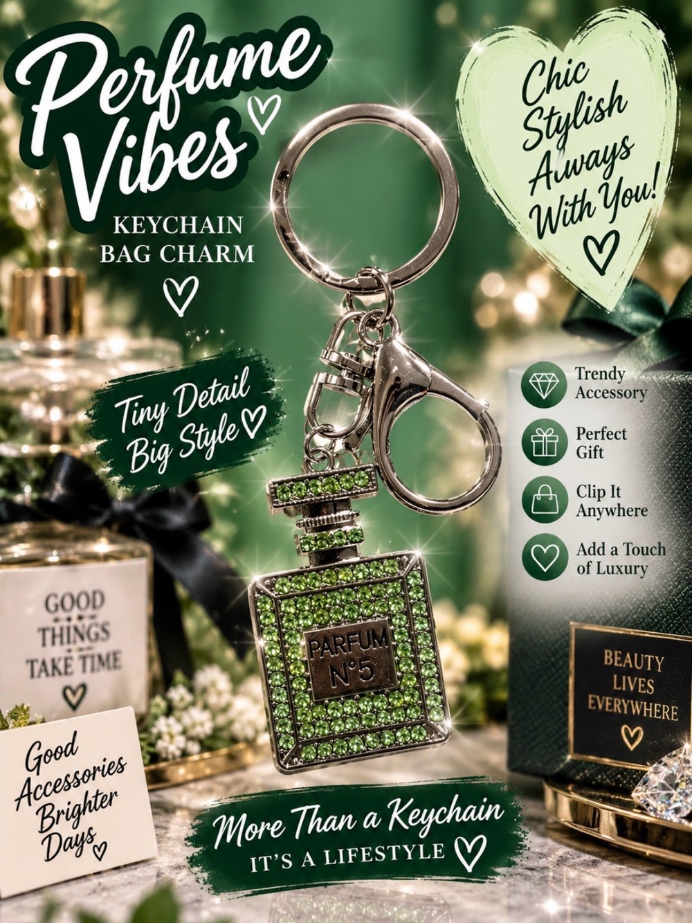 Perfume Bottle #5 Crystal Keychain Bag Charm